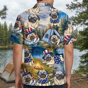 America Funny Pug Camping Hawaiian Shirt