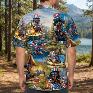 America Funny Dachshund Camping Hawaiian Shirt