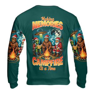 Funny Bigfoot Alien And Santa Making Memories One Campfire At A Time All Over Print Shirt
