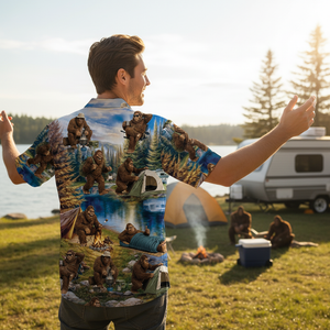 Funny Bigfoot Camping Hawaiian Shirt