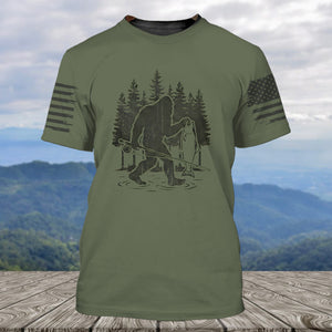Bigfoot Fishing Funny Fisher Man All Over Print Shirt