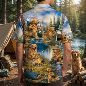Golden Retriever Dog Funny Camping Hawaiian Shirt
