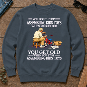 Old Man Don't Stop Assembling Kids Toys - dark-heather - CS2D-DarkHeather