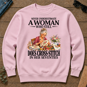 Funny A Woman Still Does Cross-Stitch In Her Seventies - light-pink - CS2D-LightPink