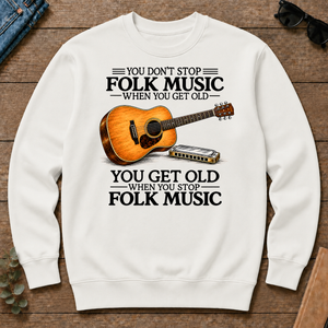 Don't Stop Playing Folk Music Vintage Art - white - CS2D-White