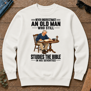 An Old Man Still Studies The Bible In His 70s - white - CS2D-White