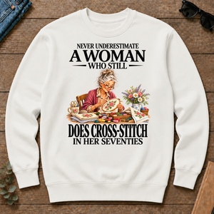 Funny A Woman Still Does Cross-Stitch In Her Seventies - white - CS2D-White