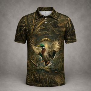 Mallard Duck Hunting Dark Camo Polo Men Shirt