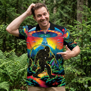 Bigfoot Fishing Forest Hawaiian Shirt