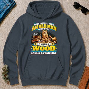 Yellow An Old Man Still Carves Wood In His Seventies - dark-heather - HS2D-DarkHeather