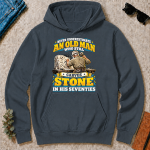 Yellow An Old Man Still Carves Stone In His Seventies - dark-heather - HS2D-DarkHeather