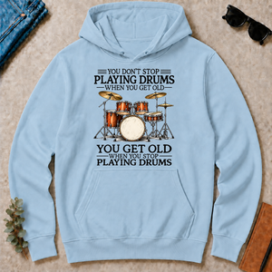 Don't Stop Playing Playing Drums Vintage Art - light-blue - HS2D-LightBlue