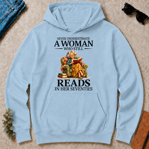 Funny A Woman Still Reads In Her Seventies - light-blue - HS2D-LightBlue