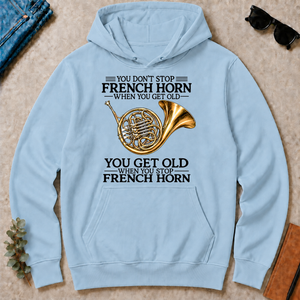 Don't Stop Playing French Horn Vintage Art - light-blue - HS2D-LightBlue