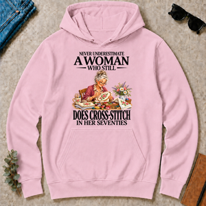 Funny A Woman Still Does Cross-Stitch In Her Seventies - light-pink - HS2D-LightPink