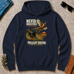 Never Underestimate An Old Man Loves Pheasant Hunting And His Labrador - navy - HS2D-Navy