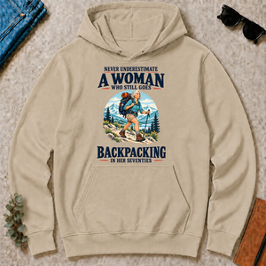 Never Underestimate A Woman Still Goes Backpacking - sand - HS2D-Sand