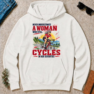 A Woman Still Cycles In Her 70s - white - HS2D-White