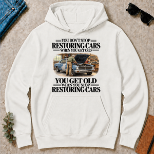 Don't Stop Restoring Cars Vintage Art - white - HS2D-White
