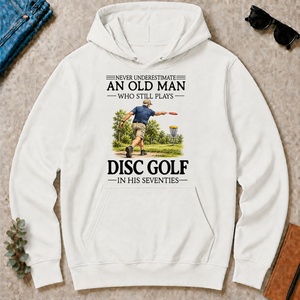 An Old Man Who Still Plays Disc Golf In His Seventies - white - HS2D-White