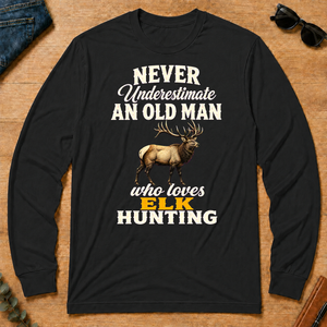 Never Underestimate An Old Man Who Loves Elk Hunting Retro - black - LST2D-Black