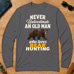 Never Underestimate An Old Man Who Loves Bear Hunting Retro - charcoal - LST2D-Charcoal