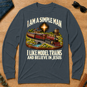 I Like Model Trains & Believe In Jesus - dark-heather - LST2D-DarkHeather