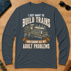 Vintage I Just Want To Build Trains - dark-heather - LST2D-DarkHeather