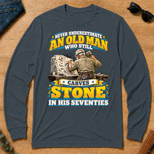 Yellow An Old Man Still Carves Stone In His Seventies - dark-heather - LST2D-DarkHeather