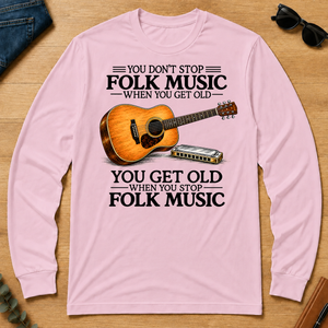 Don't Stop Playing Folk Music Vintage Art - light-pink - LST2D-LightPink