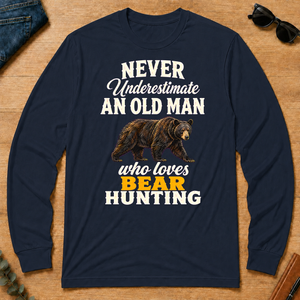 Never Underestimate An Old Man Who Loves Bear Hunting Retro - navy - LST2D-Navy