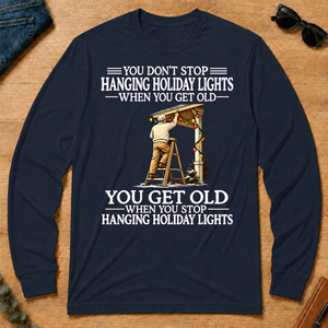Old Man Don't Stop Hanging Holiday Lights - navy - LST2D-Navy