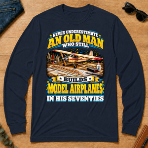 Yellow An Old Man Still Builds Model Airplanes In His Seventies - navy - LST2D-Navy