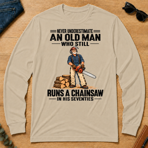 An Old Man Still Runs A Chainsaw In His 70s - sand - LST2D-Sand