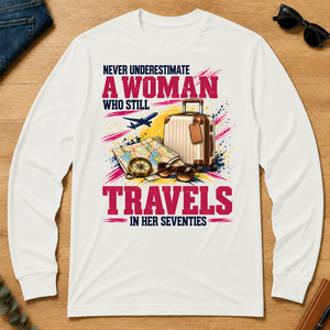 A Woman Still Travels In Her Seventies - white - LST2D-White