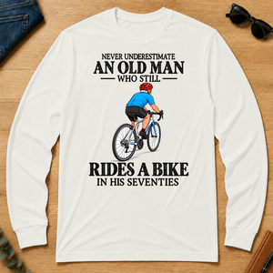 An Old Man Still Rides A Bike In His Seventies - white - LST2D-White