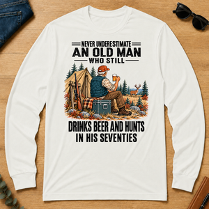 An Old Man Still Drinks Beer And Hunts In His 70s - white - LST2D-White