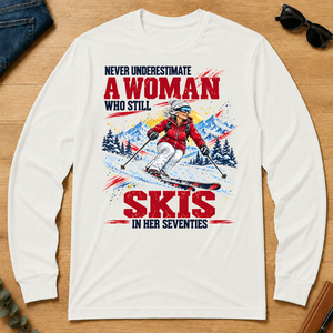A Woman Still Skis In Her 70s - white - LST2D-White
