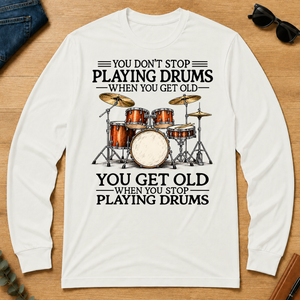 Don't Stop Playing Playing Drums Vintage Art - white - LST2D-White
