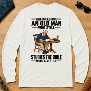 An Old Man Still Studies The Bible In His 70s - white - LST2D-White