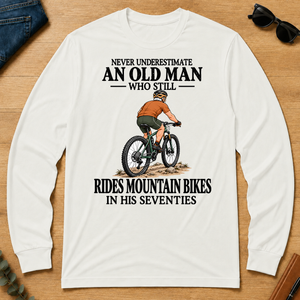 An Old Man Still Rides Mountain Bikes In His Seventies - white - LST2D-White
