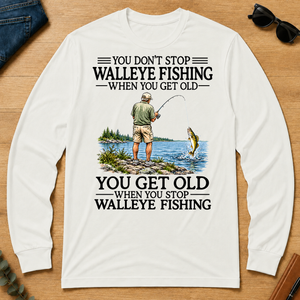 Don't Stop Walleye Fishing Vintage - white - LST2D-White