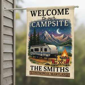 Personalized Welcome to Our Campsite Flag Decor