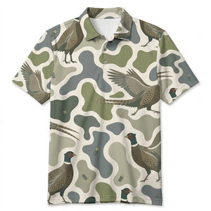 Pheasant Camouflage Hunting Funny Pattern Men Polo Shirt