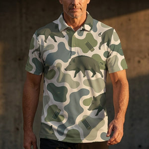 Hog Camouflage Hunting Funny Pattern Men Polo Shirt