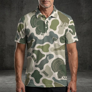 Turkey Camouflage Hunting Funny Pattern Men Polo Shirt