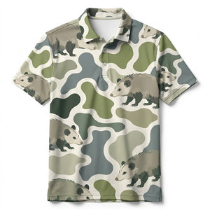 Opossum Camouflage Hunting Funny Pattern Men Polo Shirt