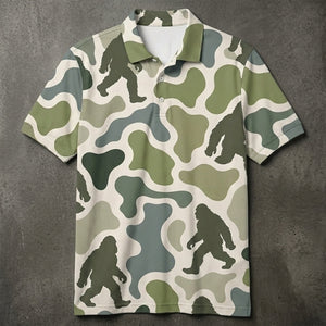 Bigfoot Camouflage Hunting Funny Pattern Men Polo Shirt