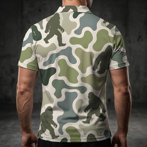 Bigfoot Camouflage Hunting Funny Pattern Men Polo Shirt