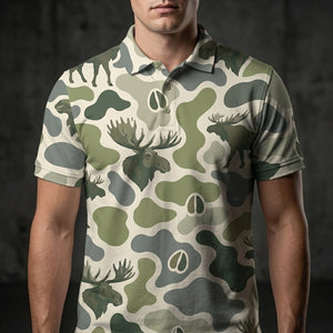 Elk Camouflage Hunting Funny Pattern Men Polo Shirt